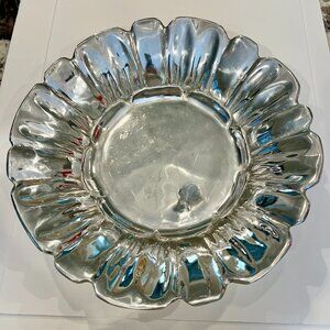 Vintage Mexican Pewter Daisy Flower Large Serving Bowl 14.5” Wide